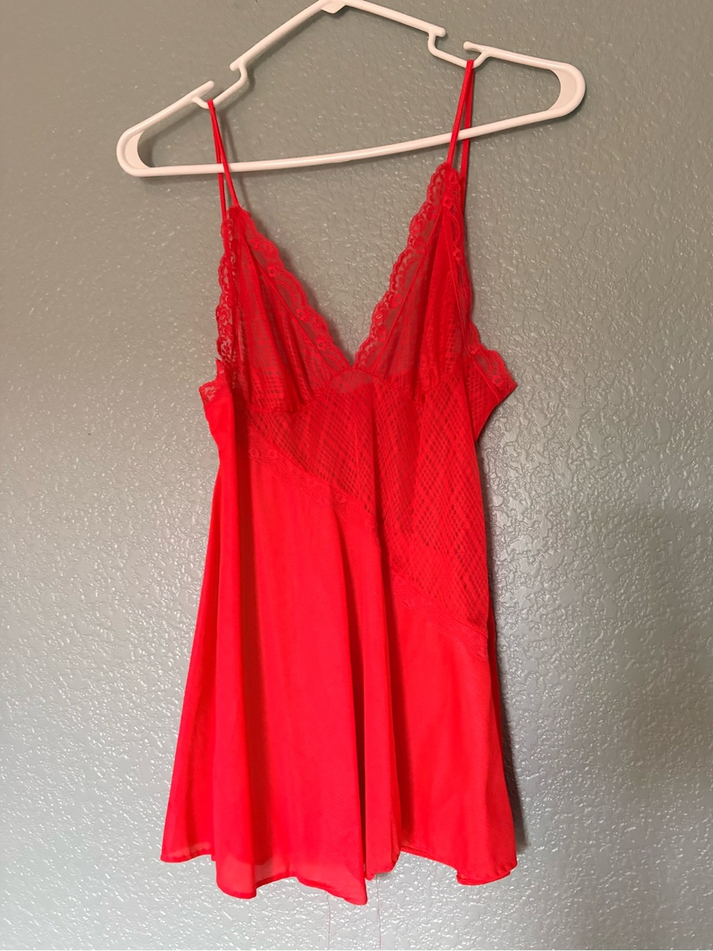 Red Lace-Trim V-Neck Chemise Slip
